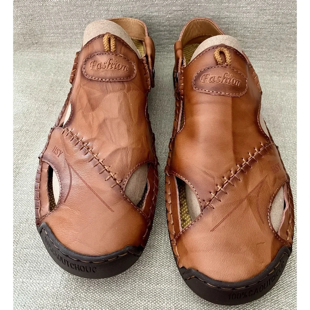 Mens Sz 47 US 13.5 - 14 Leather Sandals Rubber Soles Summer Casual Italy Menico